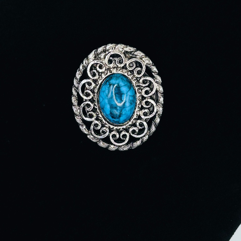 Vintage Silver Tone Faux Turquoise Glass Dress Clip – Victorian Revival